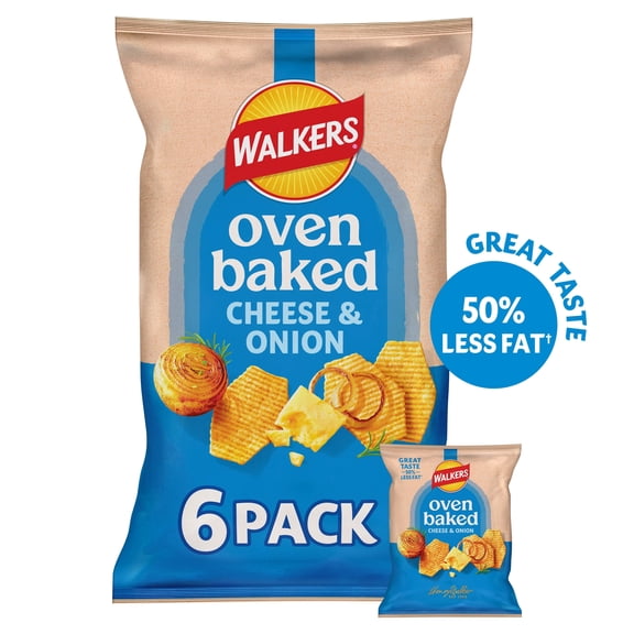 Walkers Baked Cheese & Onion Multipack Crisps 6x22g, Imported from Britain