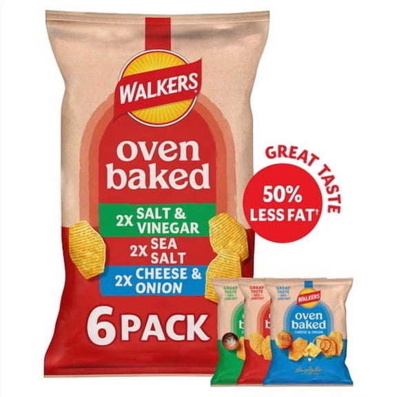 Walkers Baked Flavour Potato Snacks 6 x 22g, British Import (Pack of 3)