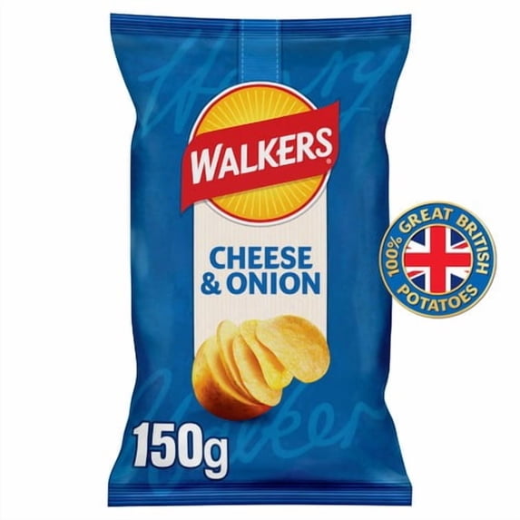 Walkers Cheese & Onion Sharing Bag Crisps 150g, British Import (Pack of 3)