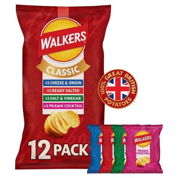 Walkers Classic Variety Multipack Crisps 12x25g, Imported from Britain