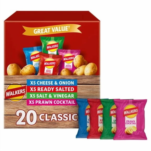Walkers Classic Variety Multipack Crisps 20 x 20g , British Import (Pack of 3)