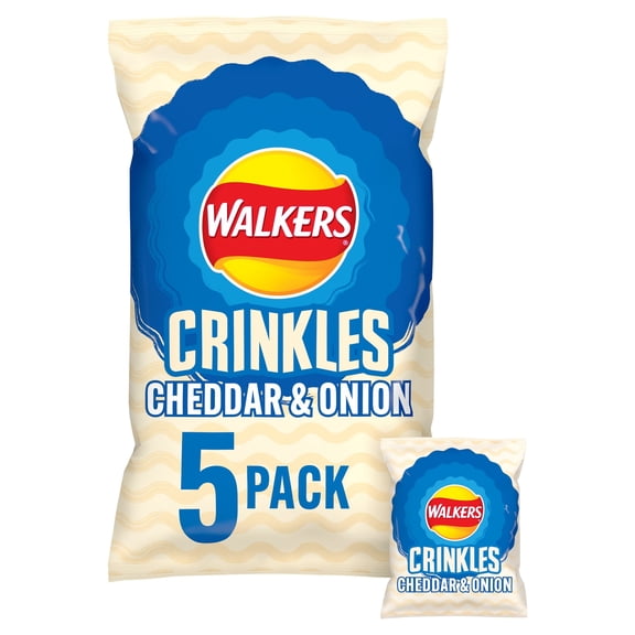 Walkers Crinkles Cheddar Cheese & Onion Crisps 5 X 23G, Imported from Britain