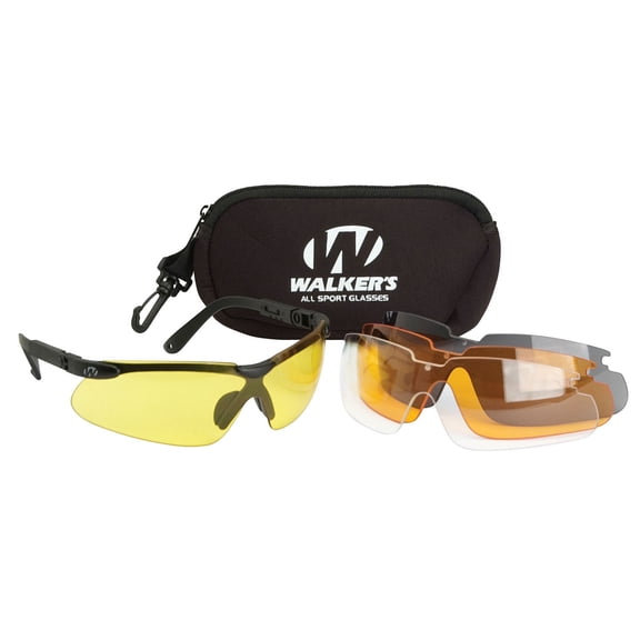 Walker's Sport Glasses with 4 Interchangeable Lens, Impact-Resistant Durable Hunting Shooting Eye Safety Combo Kit - Includes Storage Pouch, Sleeve & Weatherproof Case
