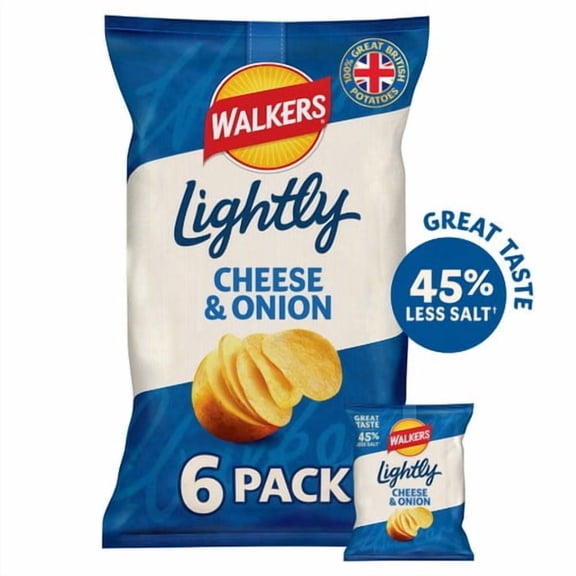 Walkers Lightly Cheese & Onion Multipack Crisps 6 x 25g, British Import (Pack of 3)