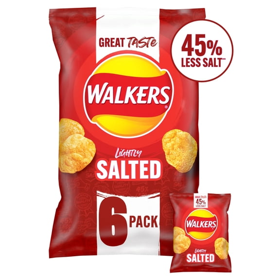 Walkers Lightly Salted Less Salt Multipack Crisps 6x25g, Imported from Britain