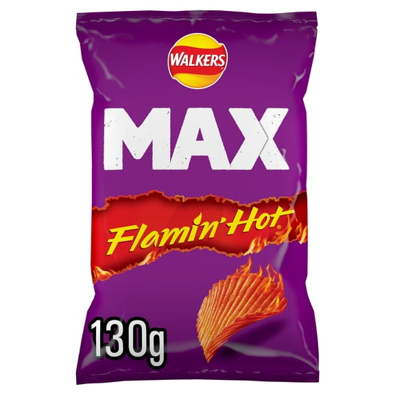 Walkers Max Extra Flamin' Hot Potato Crisps 130g, Imported from Britain