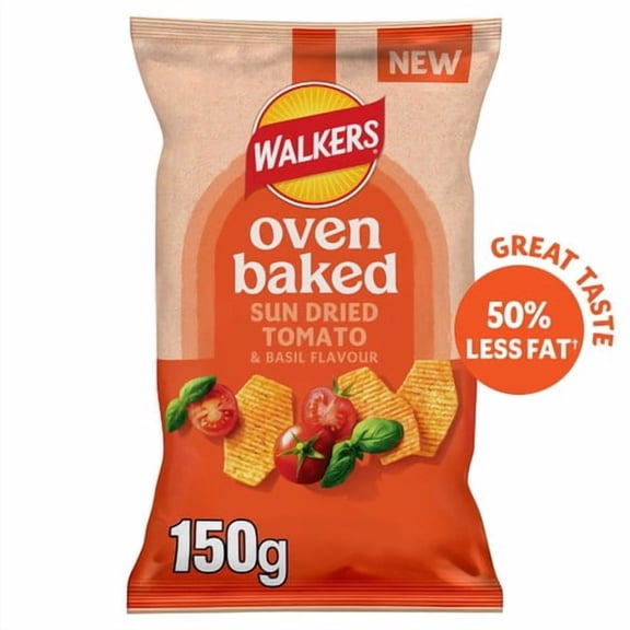 Walkers Oven Baked Sun Dried Tomato & Basil 150g, British Import (Pack of 3)