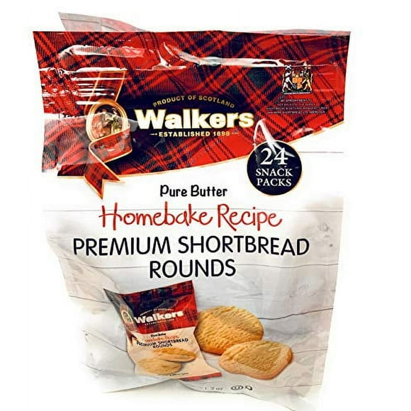 Walkers Premium Shortbread Rounds - Homebake Recipe - Pure Butter - 24 Snack Packs of 2 Cookies - 600 Grams