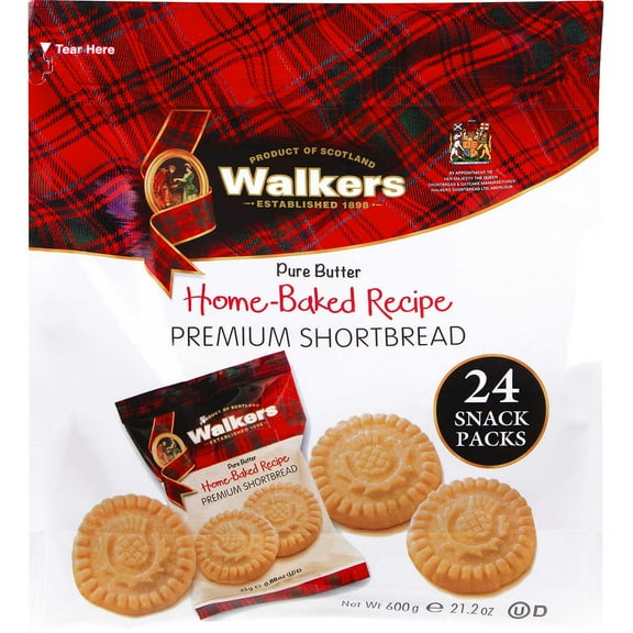 Walkers Pure Butter Home-Baked Premium Shortbread Cookies, 0.89 oz, 24 ct