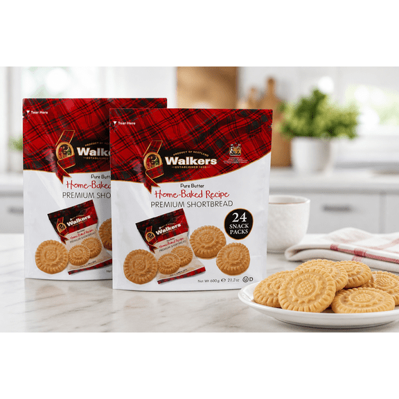 Walkers Pure Butter Shortbread Cookies, Home-Baked Recipe, 24 Snack Packs per Bag (2-Pack Bundle), Premium Scottish Shortbread, Individually Wrapped