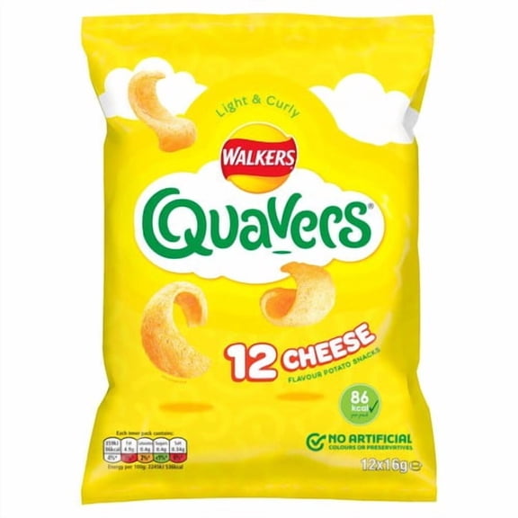 Walkers Quavers Cheese Multipack Snacks Crisps 12x16g, British Import (Pack of 3)