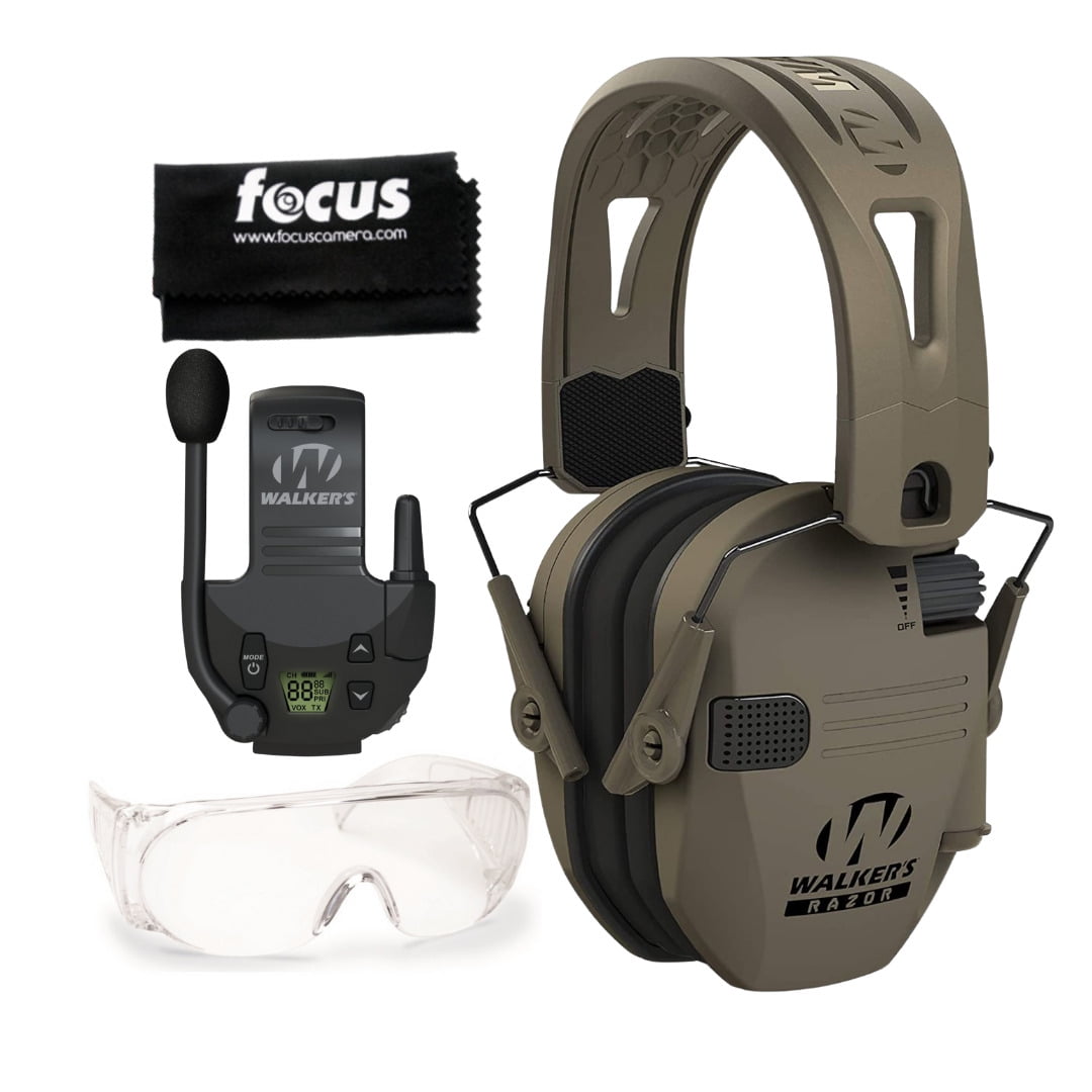 Walkers Razor Digital Ear Muffs (Flat Dark Earth) with Walkie Bluetooth/Talkie Attachment Bundle (4 Items)