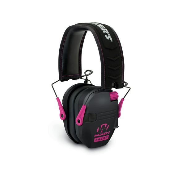 Walker's Razor Slim Ultra Low Profile Compact Design Adjustable Range Shooting Hunting Hearing Protection Electronic Earmuffs, Black W/ Pink Accent