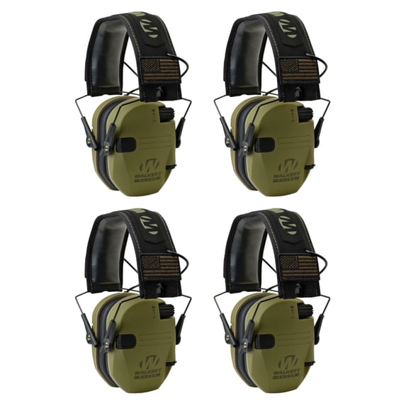 Walkers Razor Slim Electronic Hearing Protection Earmuffs, Green (4 Pack)