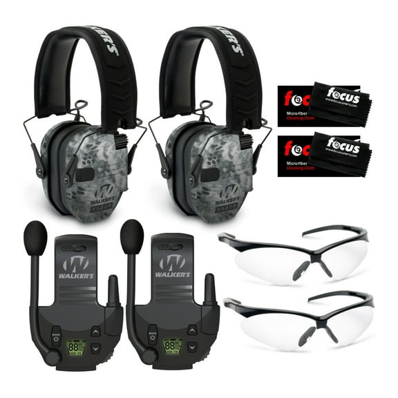 Walkers Razor Slim Electronic Muffs (Raid, 2-Pack) with Walkie Talkies Bundle