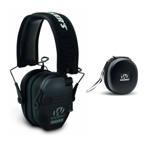 Walkers Razor Slim Electronic Shooting Hearing Protection Muff (Black) with Case