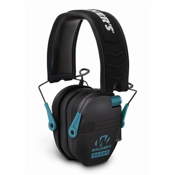 Walker's Razor Slim Ultra Low Profile Compact Design Adjustable Range Shooting Hunting Hearing Protection Electronic Earmuffs, Black W/ Teal Accent