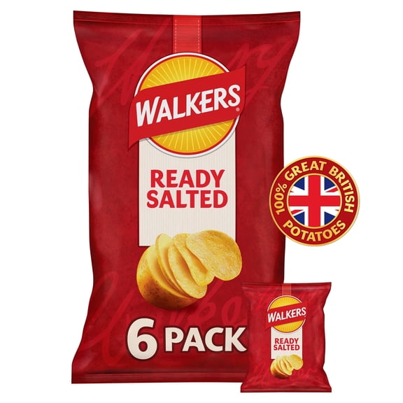 Walkers Ready Salted Crisps Multipack 6x25g, Imported from Britain