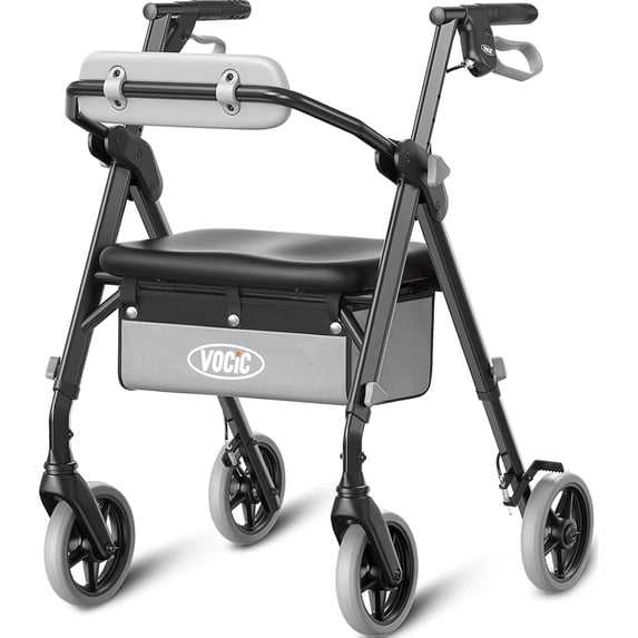 Walkers for Seniors, Z11 Rollator Walker with Seat, Max 380 lbs, Walkers with Ergo Seat & Backrest, Foldable Rollator Adjustable Height, All Terrain Walker, Lightweight-Black