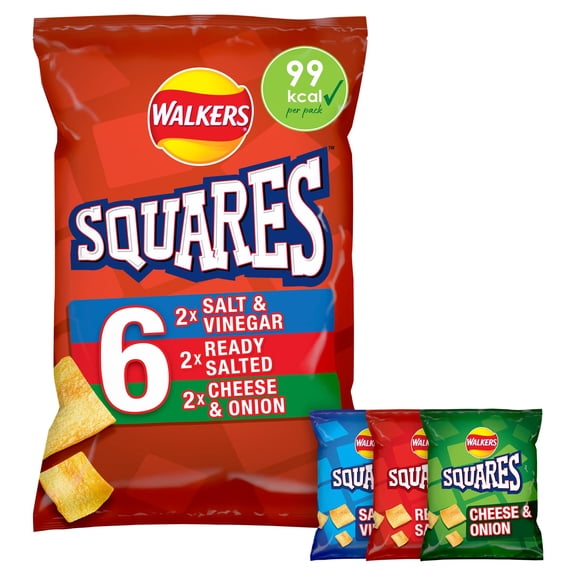 Walkers Squares Variety Snacks 6X22g, Imported from Britain