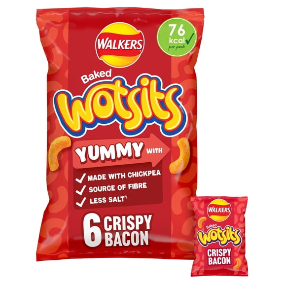 Walkers Wotsits Crispy Bacon Multipack Crisps 6 x 16g, Imported from Britain