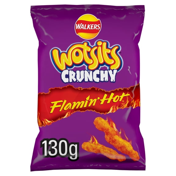 Walkers Wotsits Crunchy Extra Flamin' Hot Crisps 130g, Imported from Britain