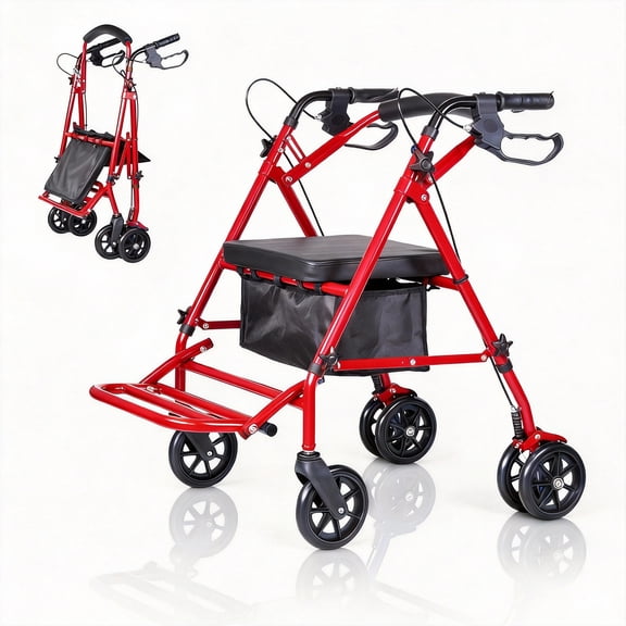 Walkers for Seniors,Rollator Walker with Seat, Foot Pedal, Underseat Storage,Foldable Rollator Walker with Height Adjustment,Seat Supports 350lb