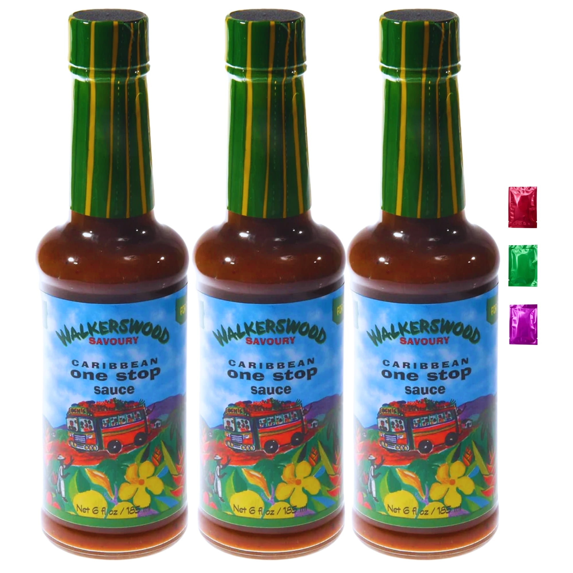 Walkerswood Savoury Caribbean One Stop Sauce 6 Fl Oz Bottle 3 Pack, Jamaican Spicy Fruit Sauce, Sweet & Savory Condiment for Grilled Meats Eggs Soups Marinades Dips w/ Snoep in Beperkte Oplage