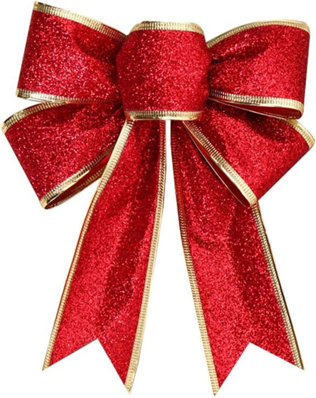 Walkfairy 2Pcs Red Glitter Christmas Bow Christmas Wreath Bow Large Xmas Tree Bowknot with Gold Edge for Christmas Tree Party Gift Present Xmas Decoration,7.87" x 9.84"