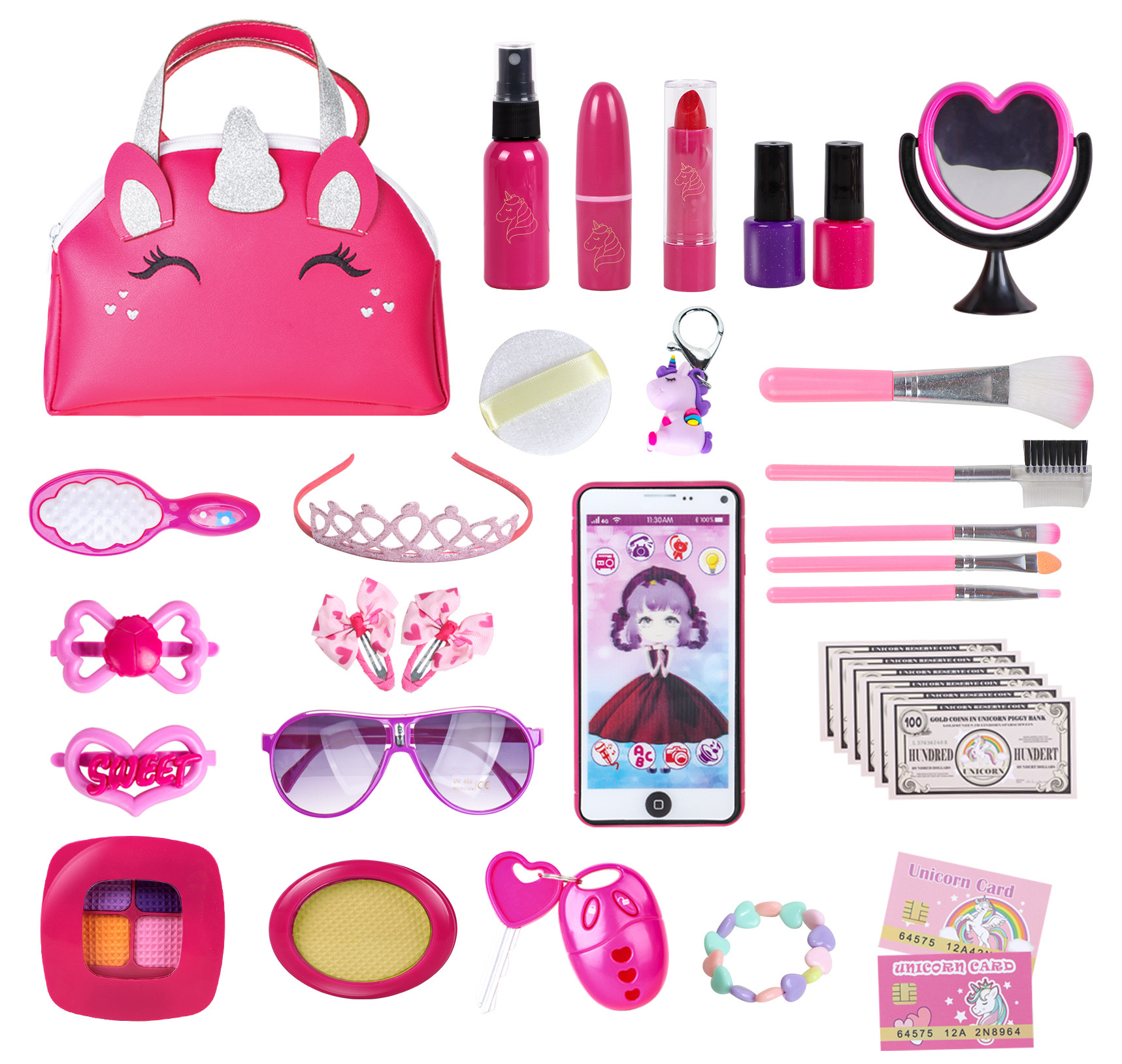 Walkfairy 33Pcs Kids Pretend Makeup for Toddlers, Fake Play Makeup Kit