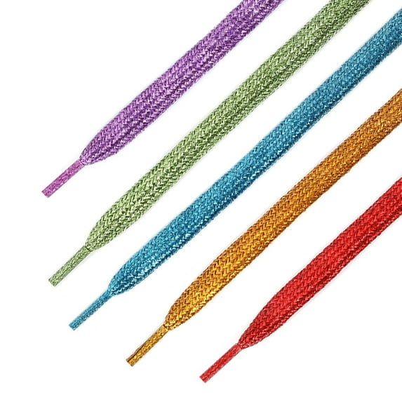 Walkfairy 5 Pairs Flat Glitter Metallic Shoe Laces Bling Sparkle Sparkly Shoelaces For Sneakers Canvas Boot Sequin Shoe Strings