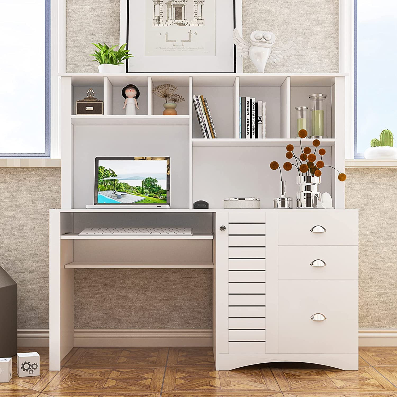 Walkfairy Home Office Computer Desk Hutches Big Storage Space