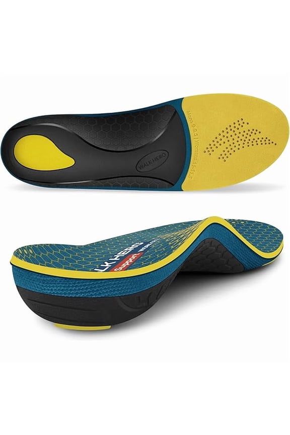 Walkhero Arch Support Inserts for Men & Women - Plantar Fasciitis Insoles with Max Cushion, Orthotics for Heel Pain Relief, Work Boots, Standing All Day (Mens 6-6.5 | Womens 8-8.5, Autumn Yellow)