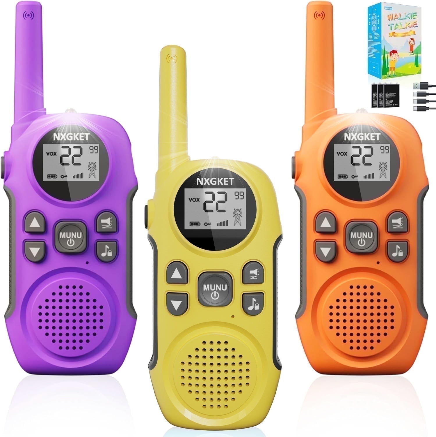 Walkie Talkie for Adult 3 Pack, NXGKET Walkie Talkies Rechargeable 22 Channel Two Way Radios for Kids Boys Girls Adults Gift