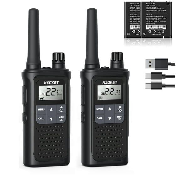 Walkie Talkie, NXGKET Walkie Talkies for Adults, NOAA 22 Channel Rechargeable Long Range Two-Way Radio Black(2 Pack)