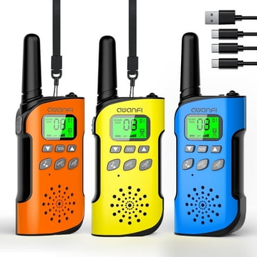 AWANFI Walkie Talkies 3 Pack with Two Way Radios,22 Channels, Rechargeable Walkie Talkies for Kids Adults with LED Light, Lanyards