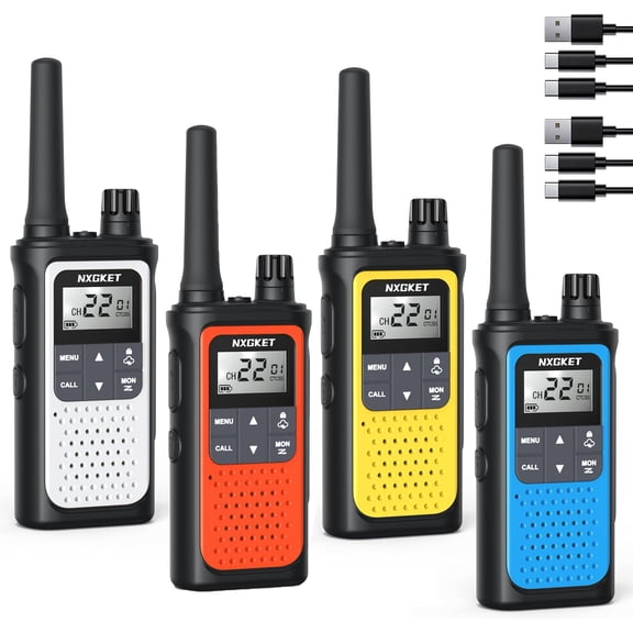 Walkie Talkies for Adults Long Rang NOAA Weather Alerts, Rechargeable Walkie Talkies 2 Way Radio 22 FRS Channel with 1800mAh Li-ion Battery USB-C Cable Outdoor Cruises Camping, 4 Pack