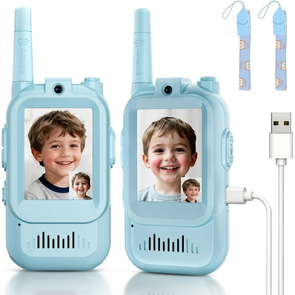 Walkie Talkies for Kids 2 Pack, Handheld Rechargeable Video Walkie Talkies Video Intercom with Screen Display, Indoor Outdoor Toys for Ages 3-12, Voice Changer Long Range Gifts for Boys Girls