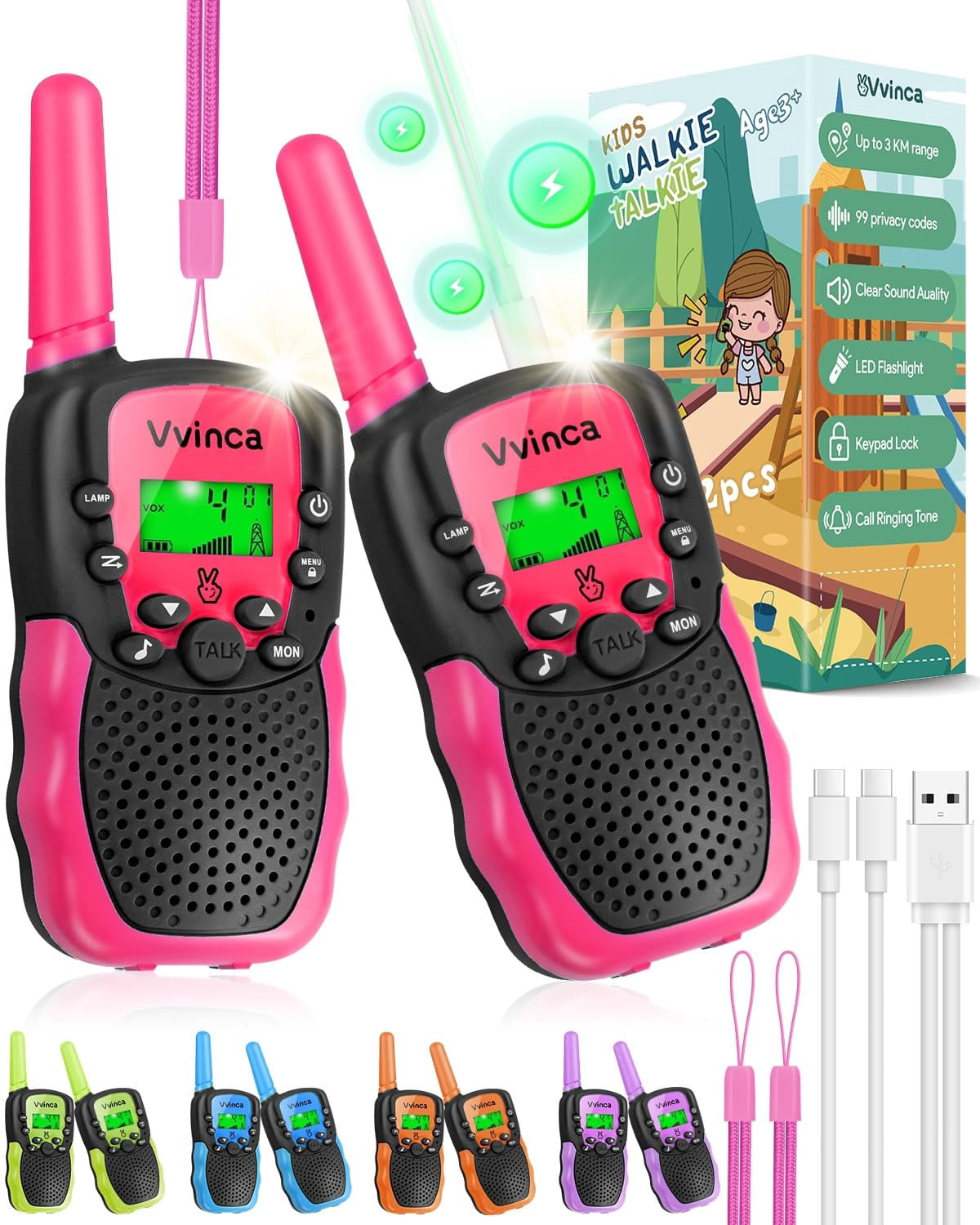 Walkie Talkies for Kids, Rechargeable Long Range Gift Toy for Ages 3 4 ...