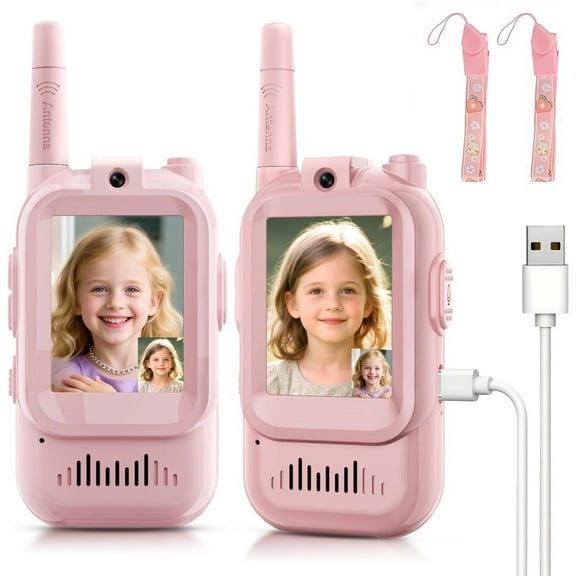 Walkie Talkies for Kids, Video Walkie Talkies 2 Pack with Screen Display, Rechargeable Toy Radios for Ages 3-12, Voice Changer & Real-Time Video Chat, Long Range, Gifts for Boys Girls (Blue & Pink)