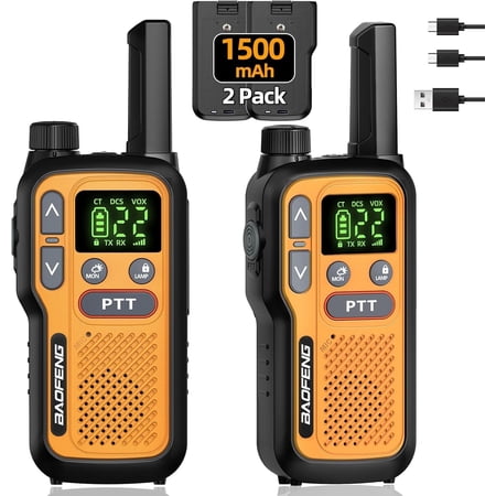 Walkie Talkies Long Range Rechargeable VOX with Flashlight, Yellow, 2Pack