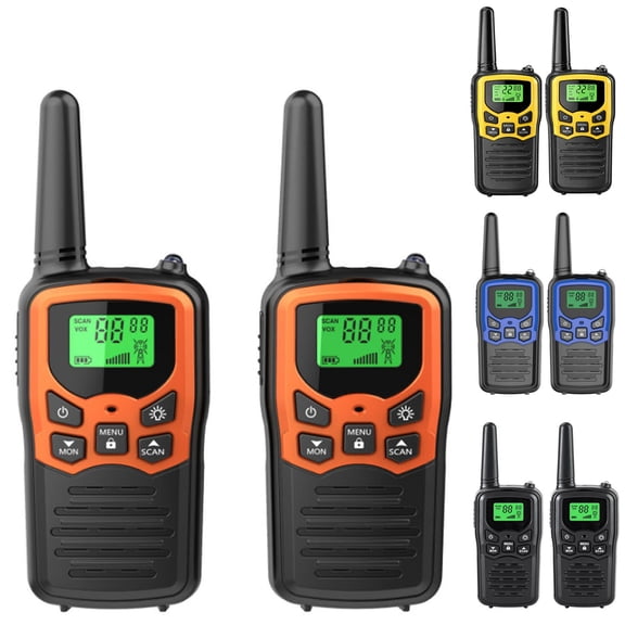 Walkie Talkies, Long Range Walkie Talkies for Adults with 22 FRS Channels, Family Walkie Talkie with LED Flashlight VOX LCD Display for Hiking Camping Trip (Orange 2 Pack)