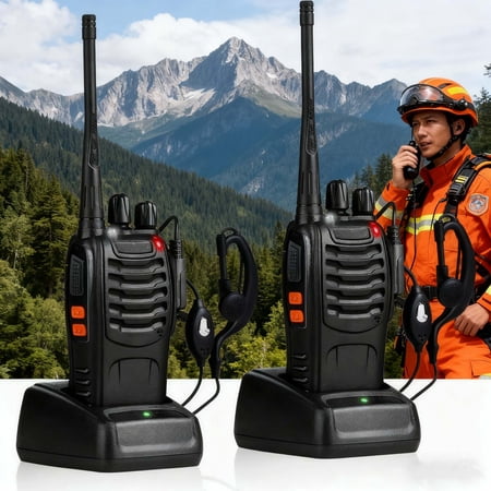 SIISLL Radios Walkie Talkies for Adults Rechargeable Long Range Two-Way Radios ,Walky Talky with Earpieces Li-ion Battery Flashlight and Charger for Hiking and Camping,2Pack