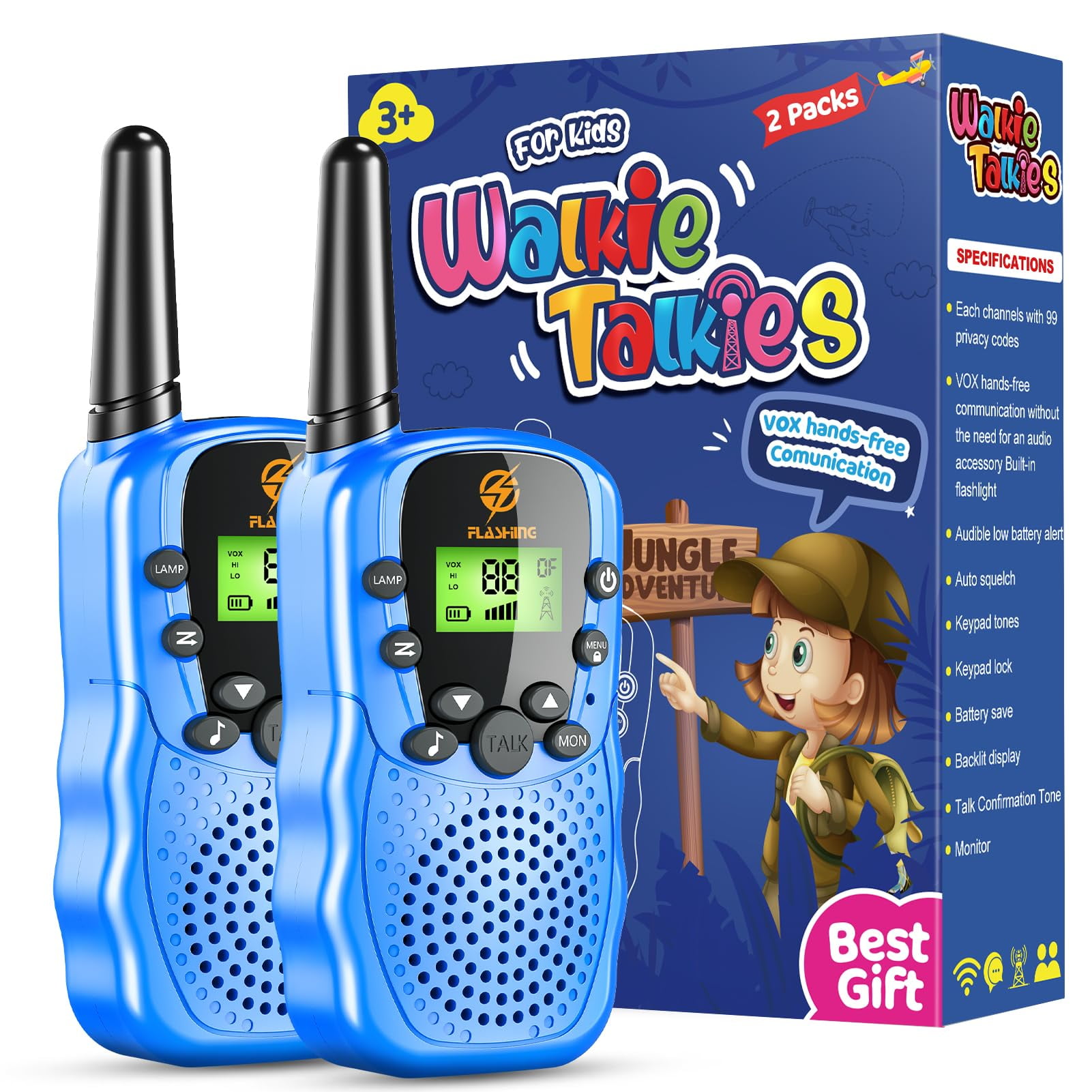 HPROMOT Walkie Talkies for Kids: 2 Pack Rechargeable Kids Walkie Talkies,  Long Range 22 Channels 2 Way Radio Kids Toy Gift for 3-12 Year Old Boy Girl