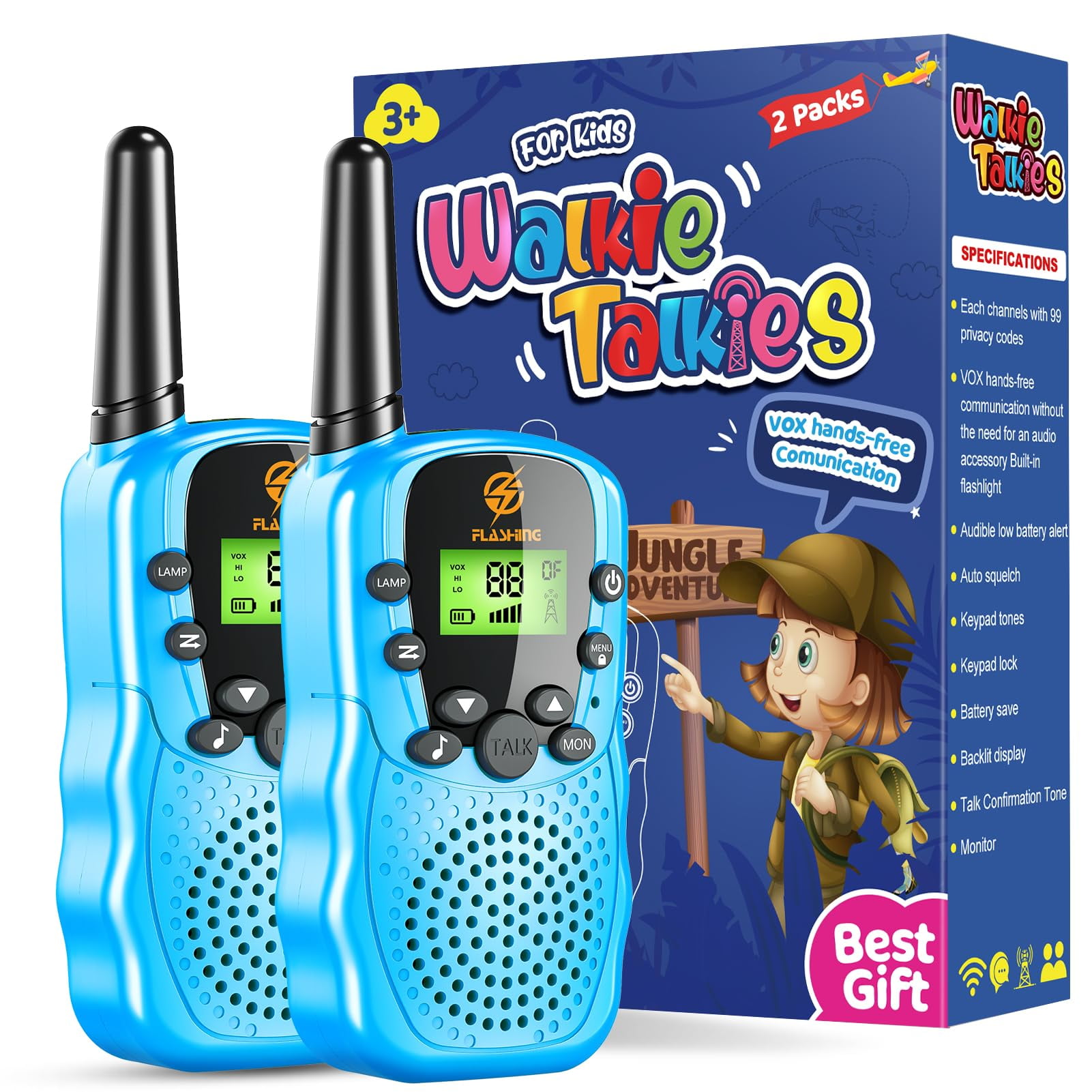 Walkie Talkies for Kid 2 Way Radio 3 KM Long Range Toy for Boy Girl 3-15 Years Old-2 Pack Blue