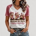 thumbnail image 1 of Walking By Faith Tripping Constantly Women Short Sleeve V-Neck Cow Print T-Shirts Cute Going Out Tunic Tops, 1 of 5