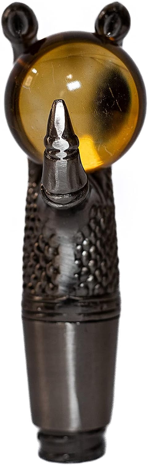 Walking Cane, 37" High with Alloy Metal Handle Shaped As Eagle Talon Holding an Amber 1.50" Diameter Glass Ball, Metal Shaft, Rubber Tip at Lower Base End of The Cane