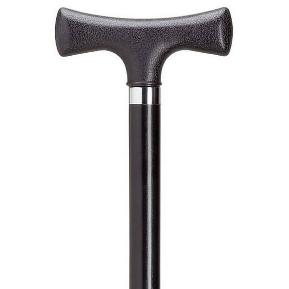 Walking Cane Black Stain Men's nylon "T" shaped handle, ash wood cane, 7/8" shaft, 36" long w/rubber tip.