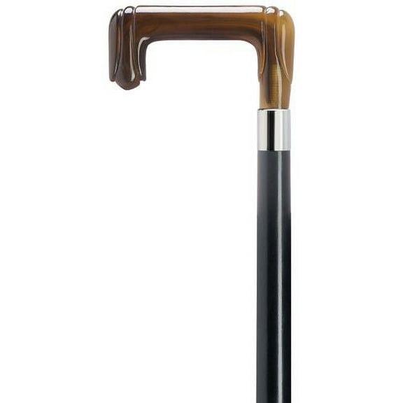 Walking Cane Carved Square Cane Black Maple Shaft, Horn Handle