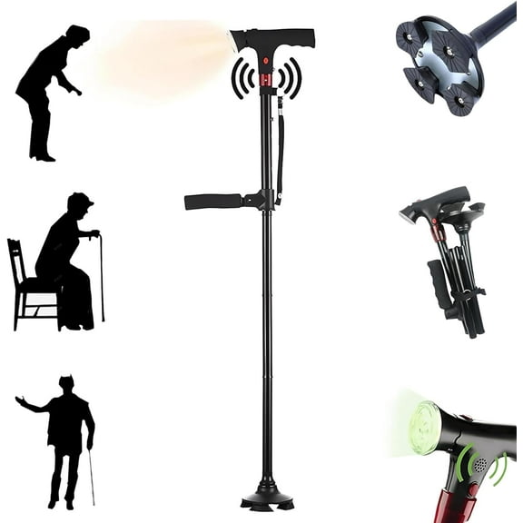 Walking Cane - Dual-Handle Design, Canes for Seniors, Walking Cane with Light, for Men & Women, Foldable & Portable with Sturdy Base for Enhanced Stability & Safety